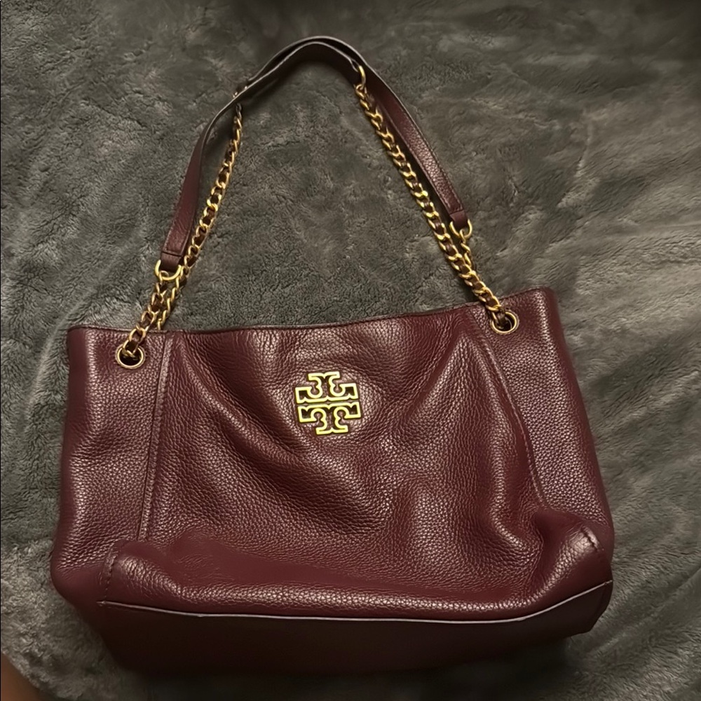 Tory Burch Brown and Gold Shoulder Bag with Chain Straps